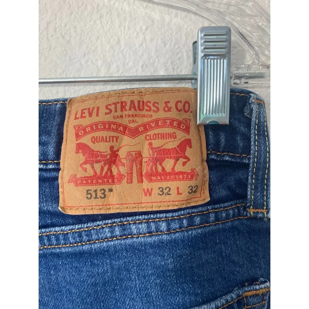 Levi's 513 Mens 32 x 32 Slim Straight Western Fall Indie Casual Denim Blue Jeans